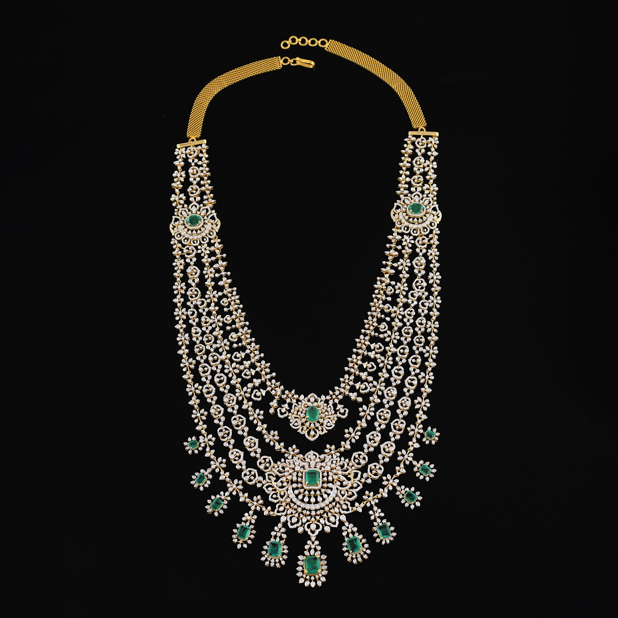 The Diamond 5 Layered Emerald Long Haar Necklace - Krishna Jewellers Pearls and Gems