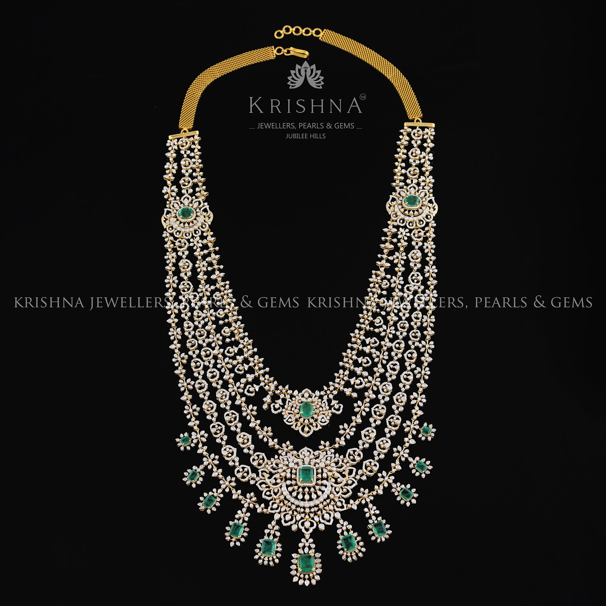 The Diamond 5 Layered Emerald Long Haar Necklace - Krishna Jewellers Pearls and Gems