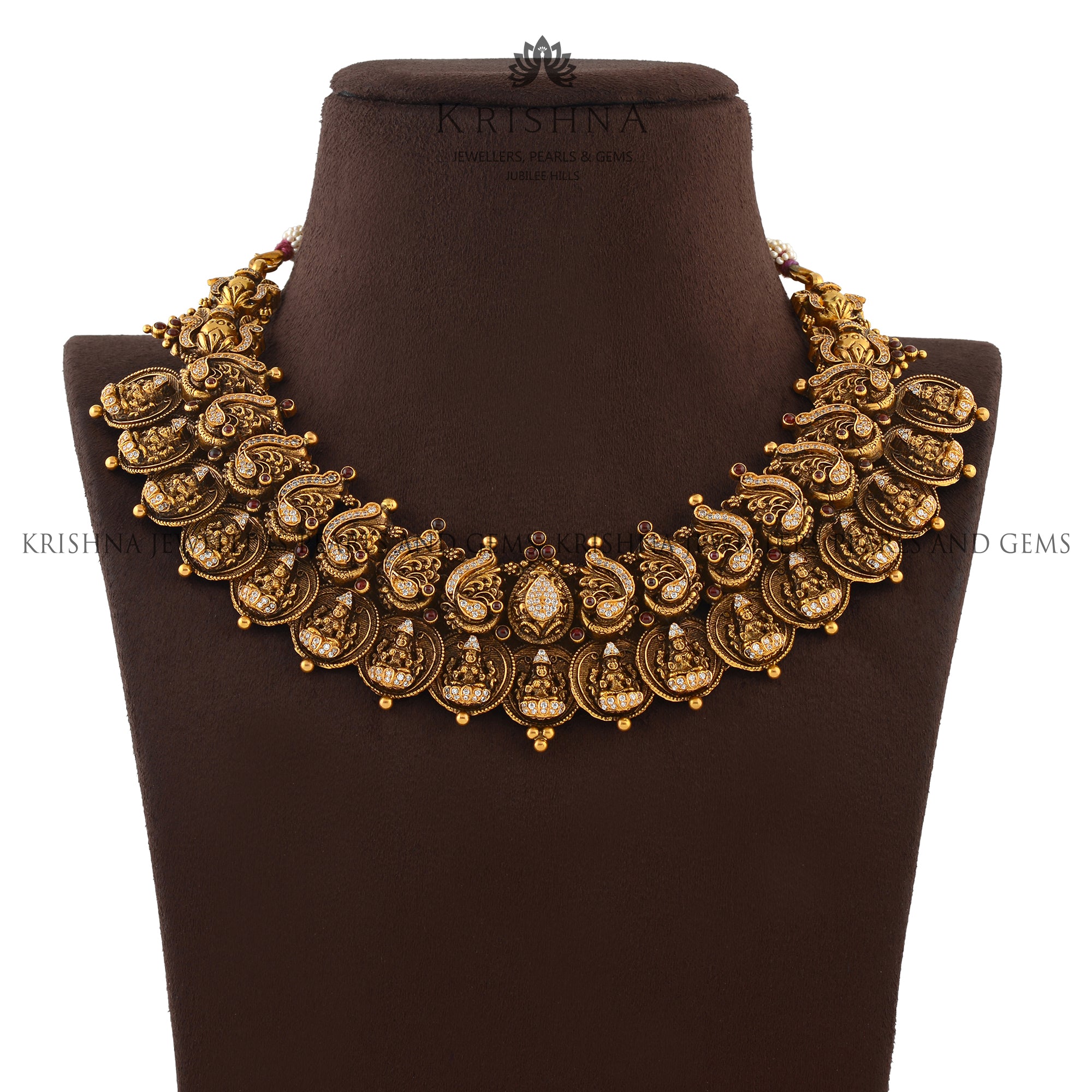 Laxmi Kasulu and Flower Design Gold Necklaces - Krishna Jewellers Pearls and Gems