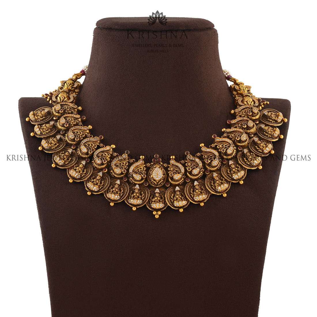 Laxmi Kasulu and Flower Design Gold Necklaces - Krishna Jewellers Pearls and Gems