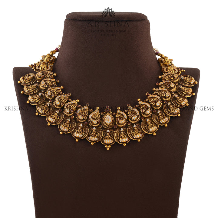 Laxmi Kasulu and Flower Design Gold Necklaces - Krishna Jewellers Pearls and Gems