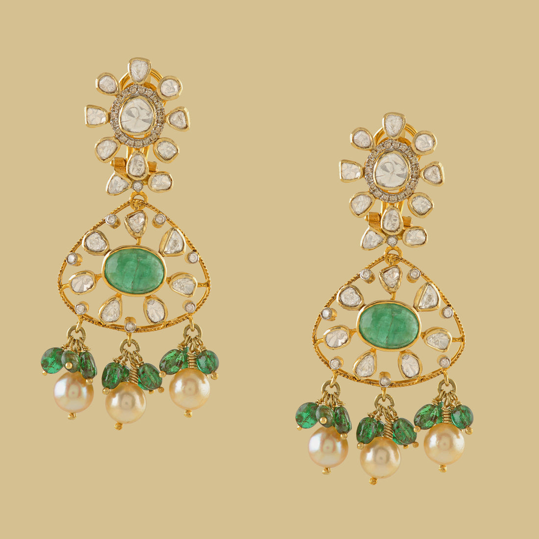 Drop Shape Polki Dangle Earrings - Krishna Jewellers Pearls and Gems