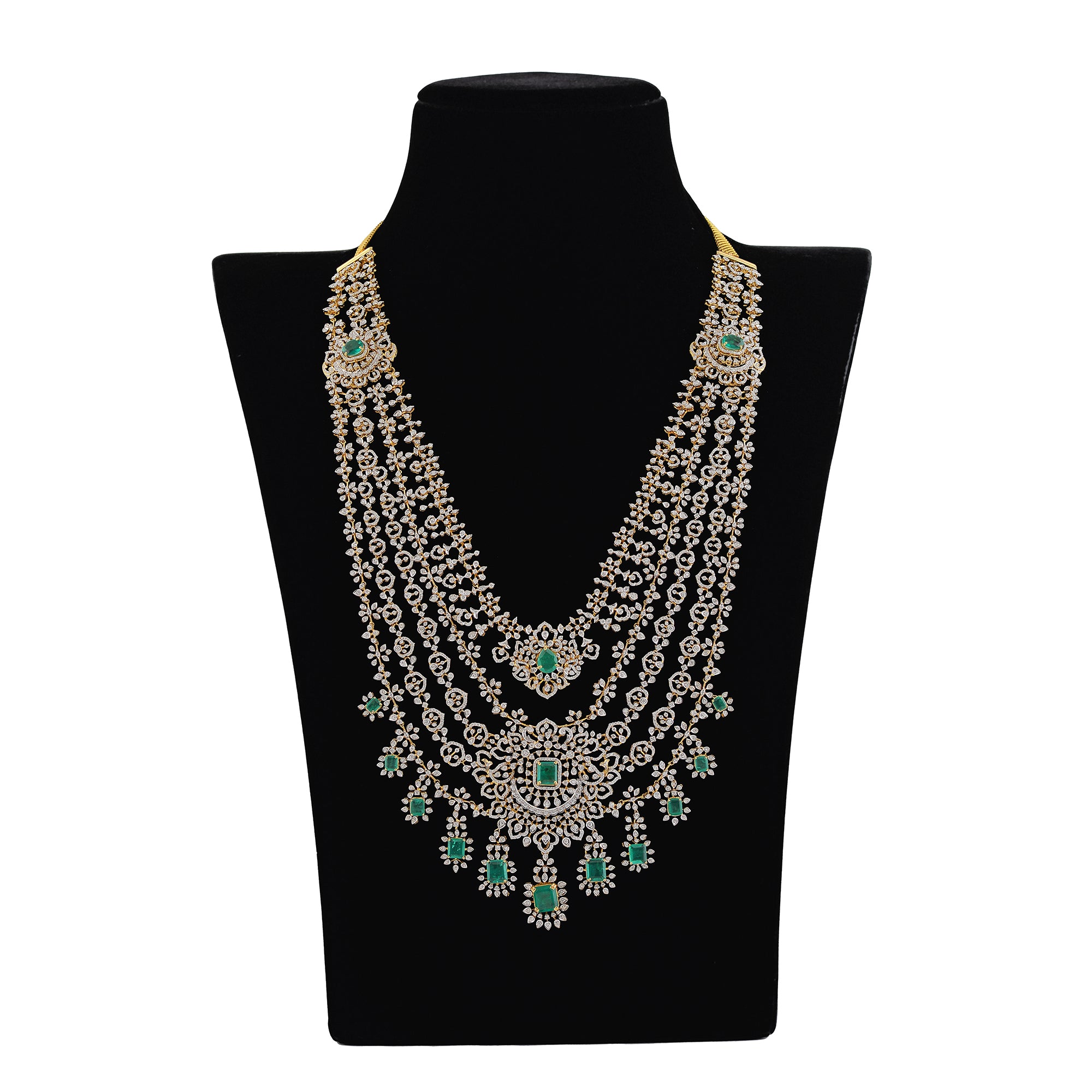 The Diamond 5 Layered Emerald Long Haar Necklace - Krishna Jewellers Pearls and Gems
