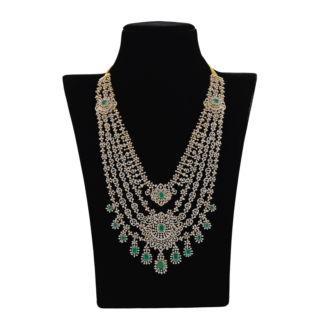 The Diamond 5 Layered Emerald Long Haar Necklace - Krishna Jewellers Pearls and Gems