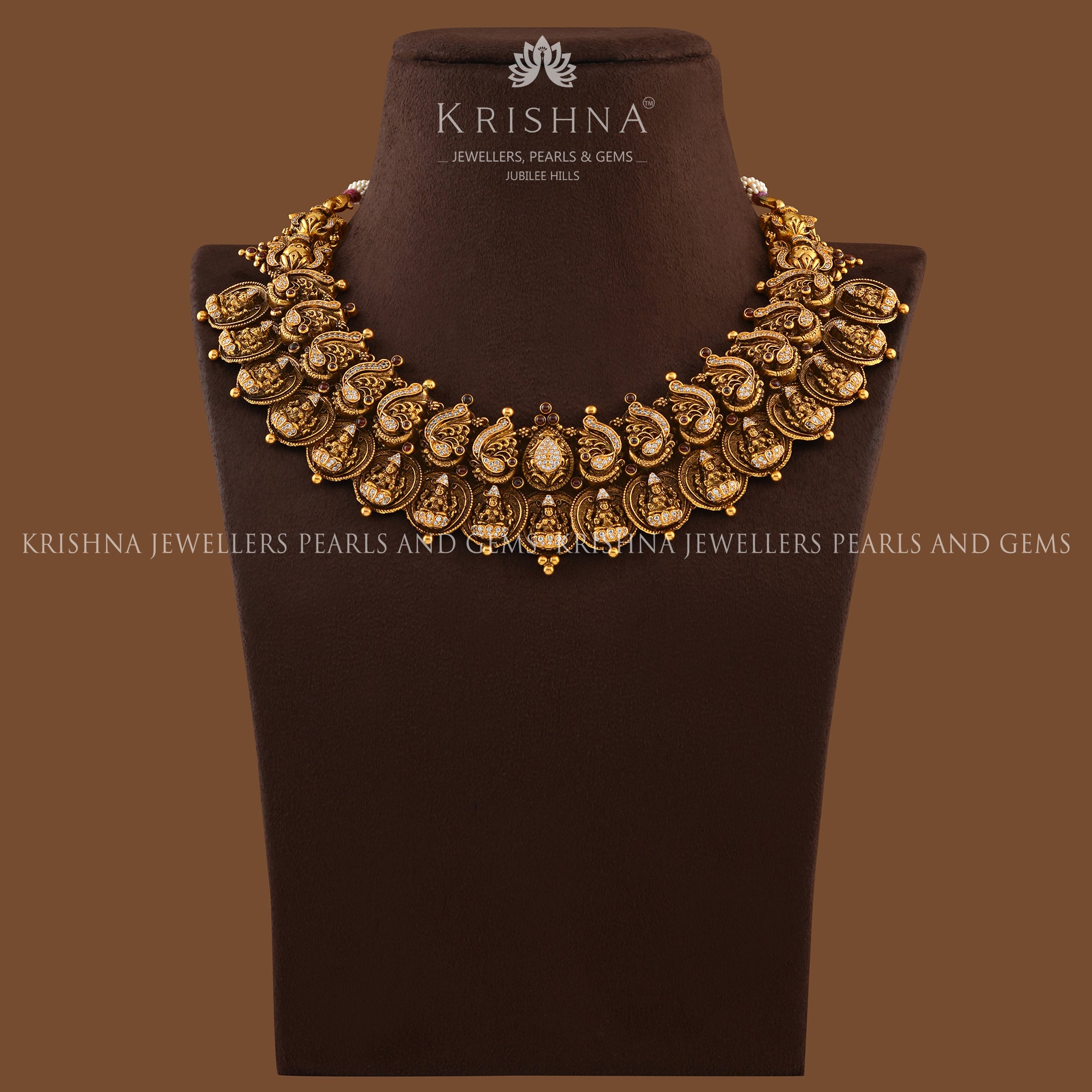 Laxmi Kasulu and Flower Design Gold Necklaces - Krishna Jewellers Pearls and Gems