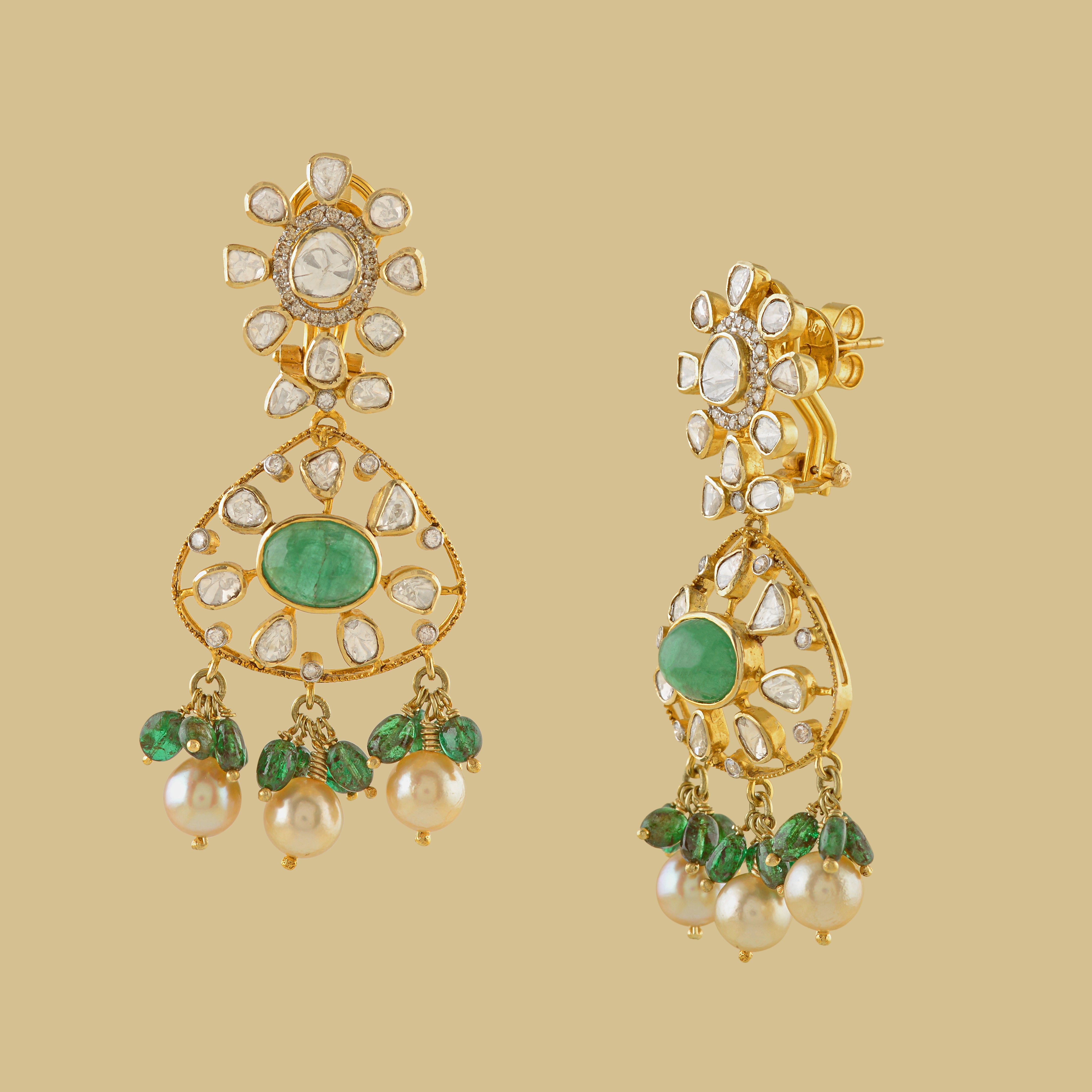 Drop Shape Polki Dangle Earrings - Krishna Jewellers Pearls and Gems