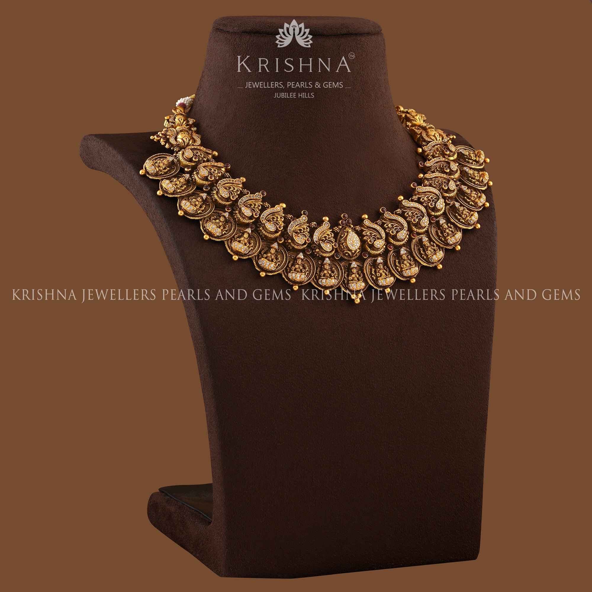 Laxmi Kasulu and Flower Design Gold Necklaces - Krishna Jewellers Pearls and Gems