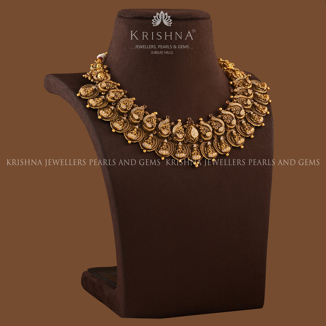 Laxmi Kasulu and Flower Design Gold Necklaces - Krishna Jewellers Pearls and Gems