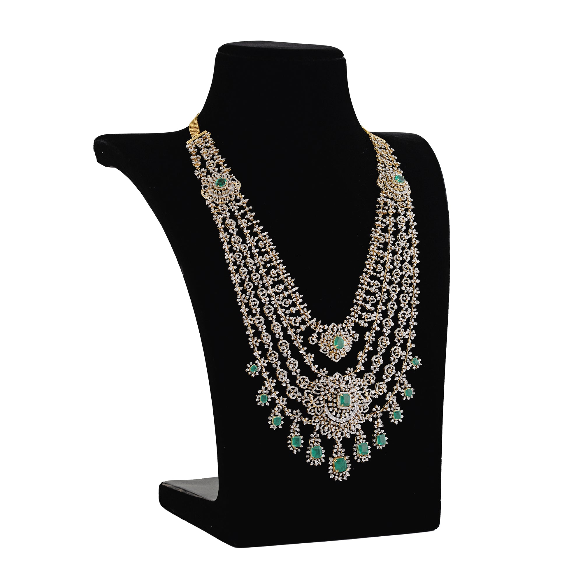 The Diamond 5 Layered Emerald Long Haar Necklace - Krishna Jewellers Pearls and Gems