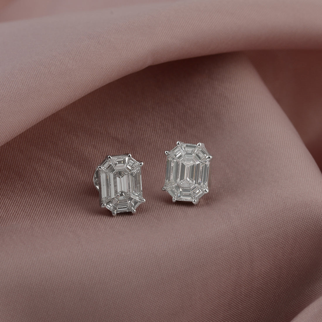 Luxurious Emerald-Cut Diamond Stud Earring - Krishna Jewellers Pearls and Gems