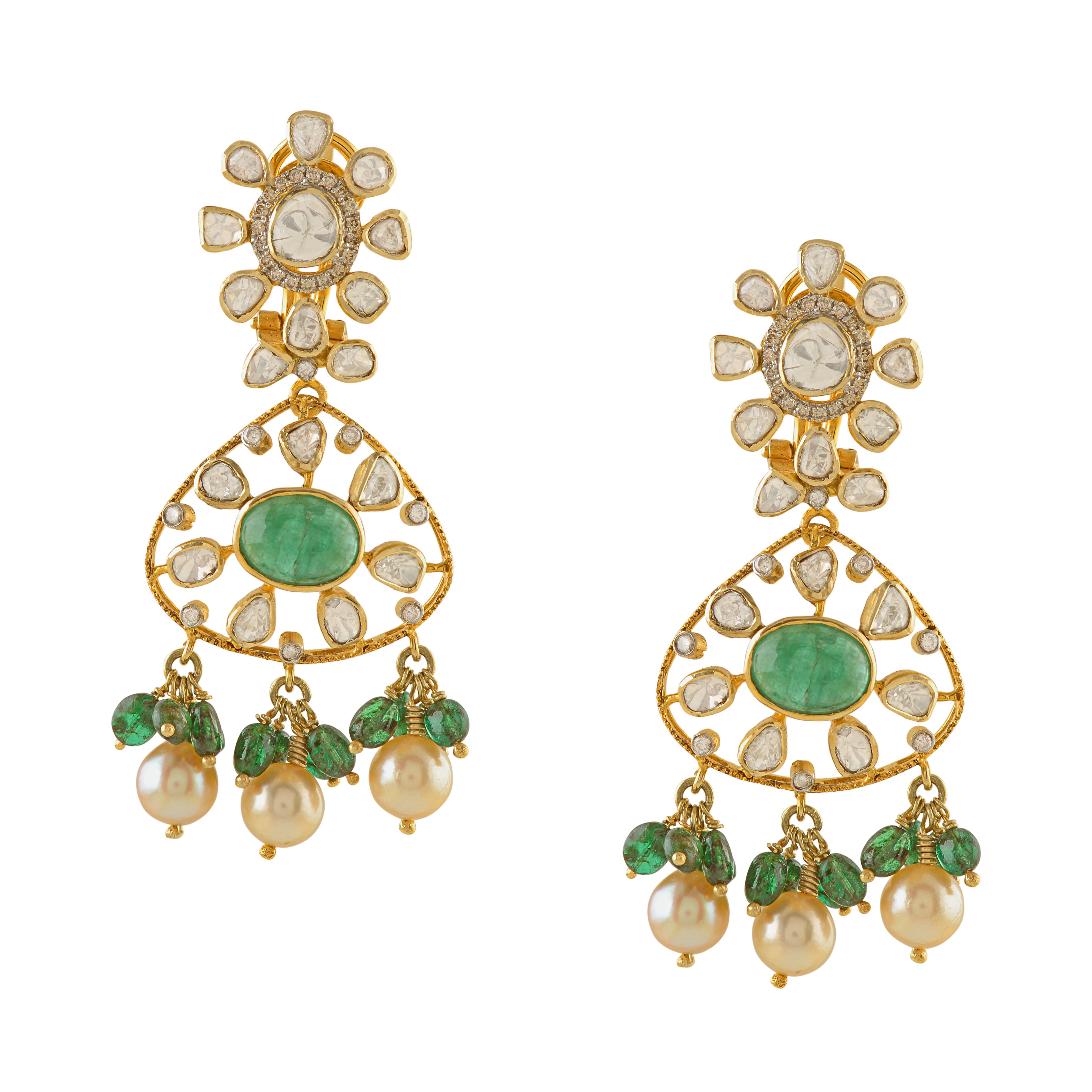 Drop Shape Polki Dangle Earrings - Krishna Jewellers Pearls and Gems