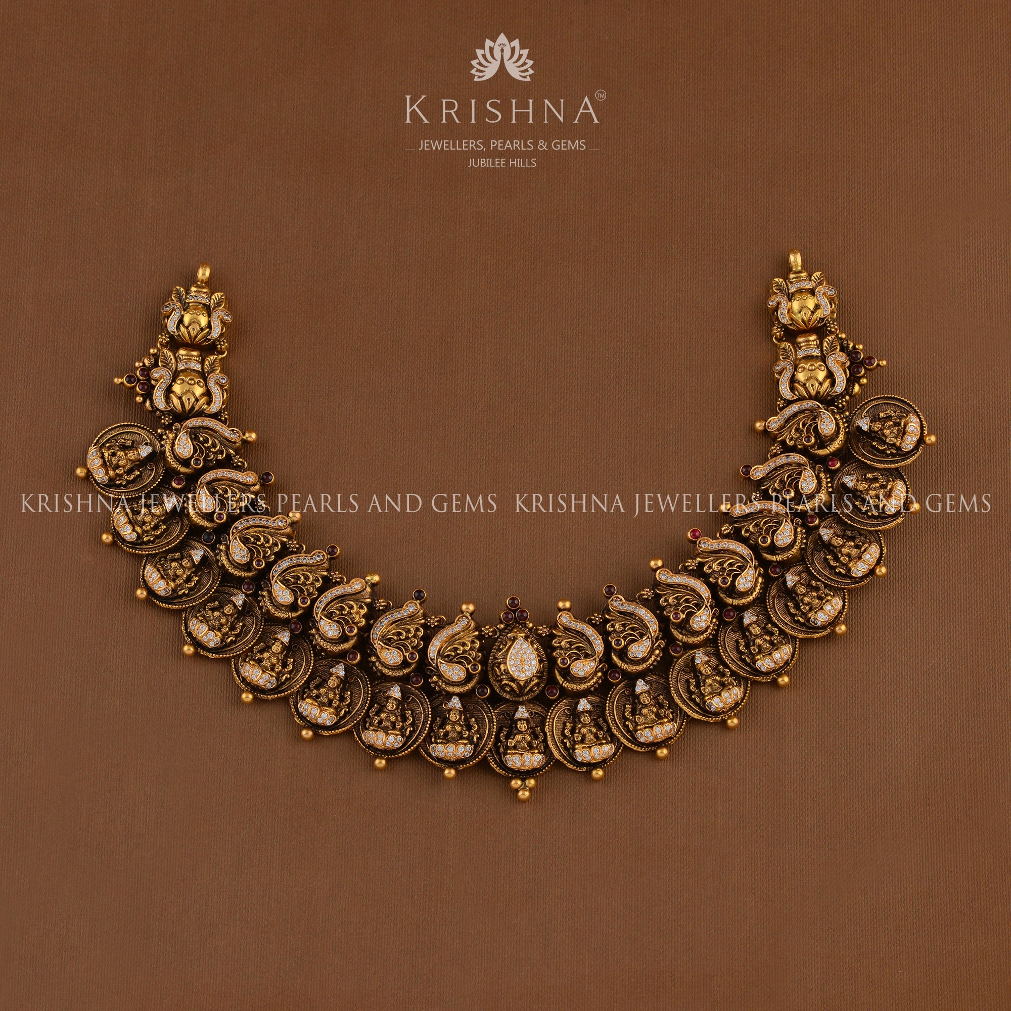 Laxmi Kasulu and Flower Design Gold Necklaces - Krishna Jewellers Pearls and Gems