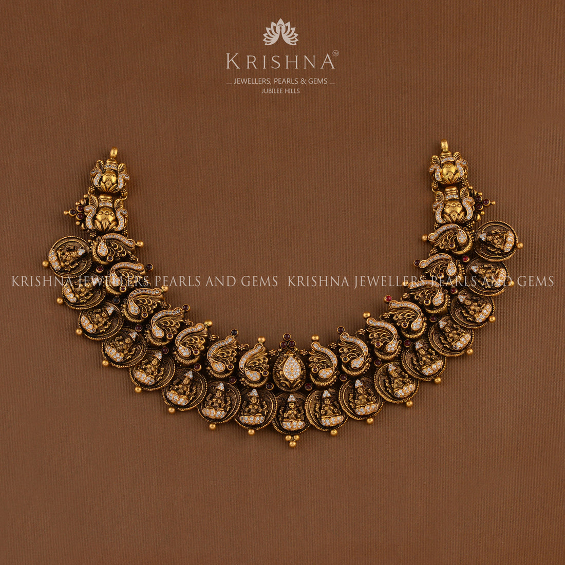 Laxmi Kasulu and Flower Design Gold Necklaces - Krishna Jewellers Pearls and Gems