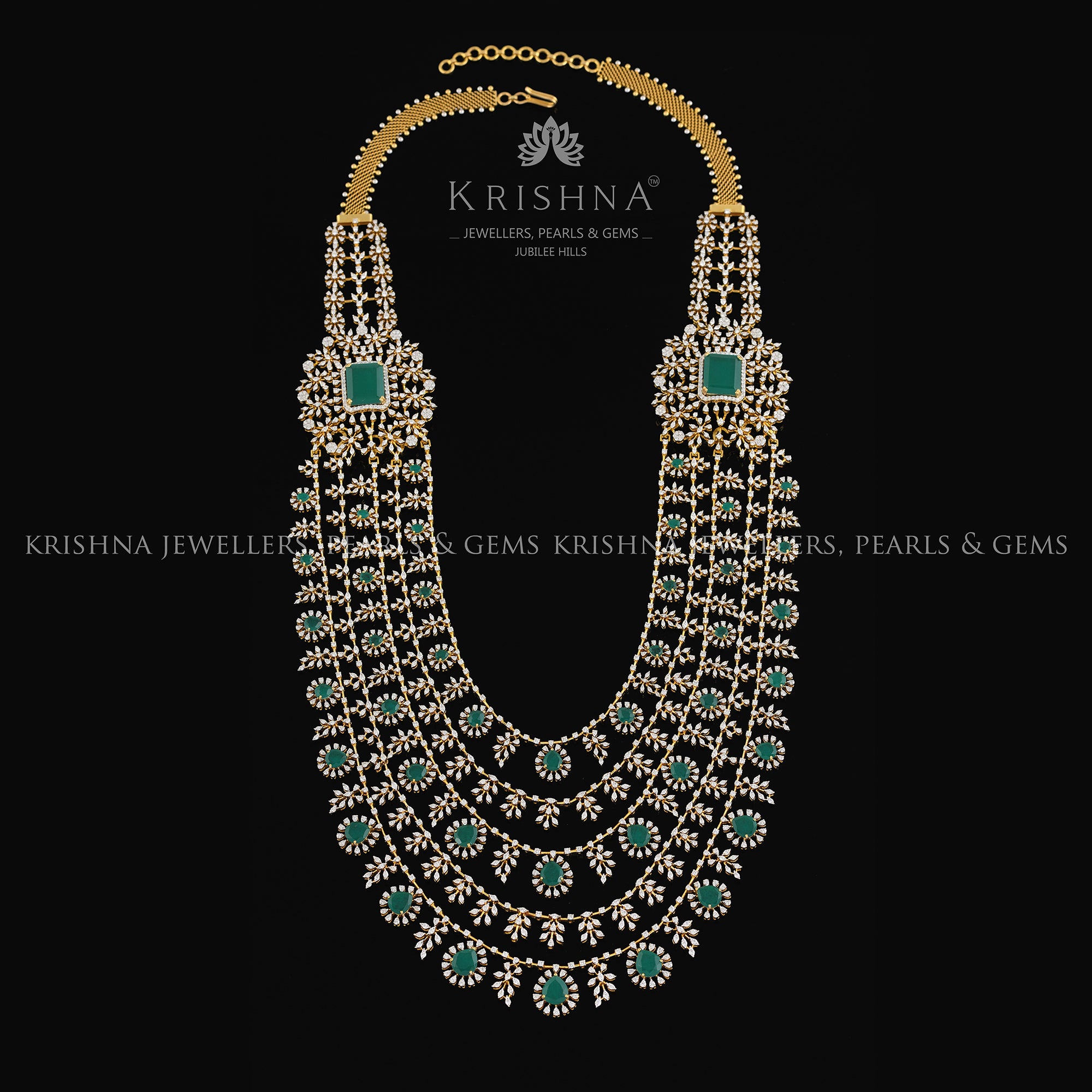 5 Layer Diamond Haram Necklace - Krishna Jewellers Pearls and Gems