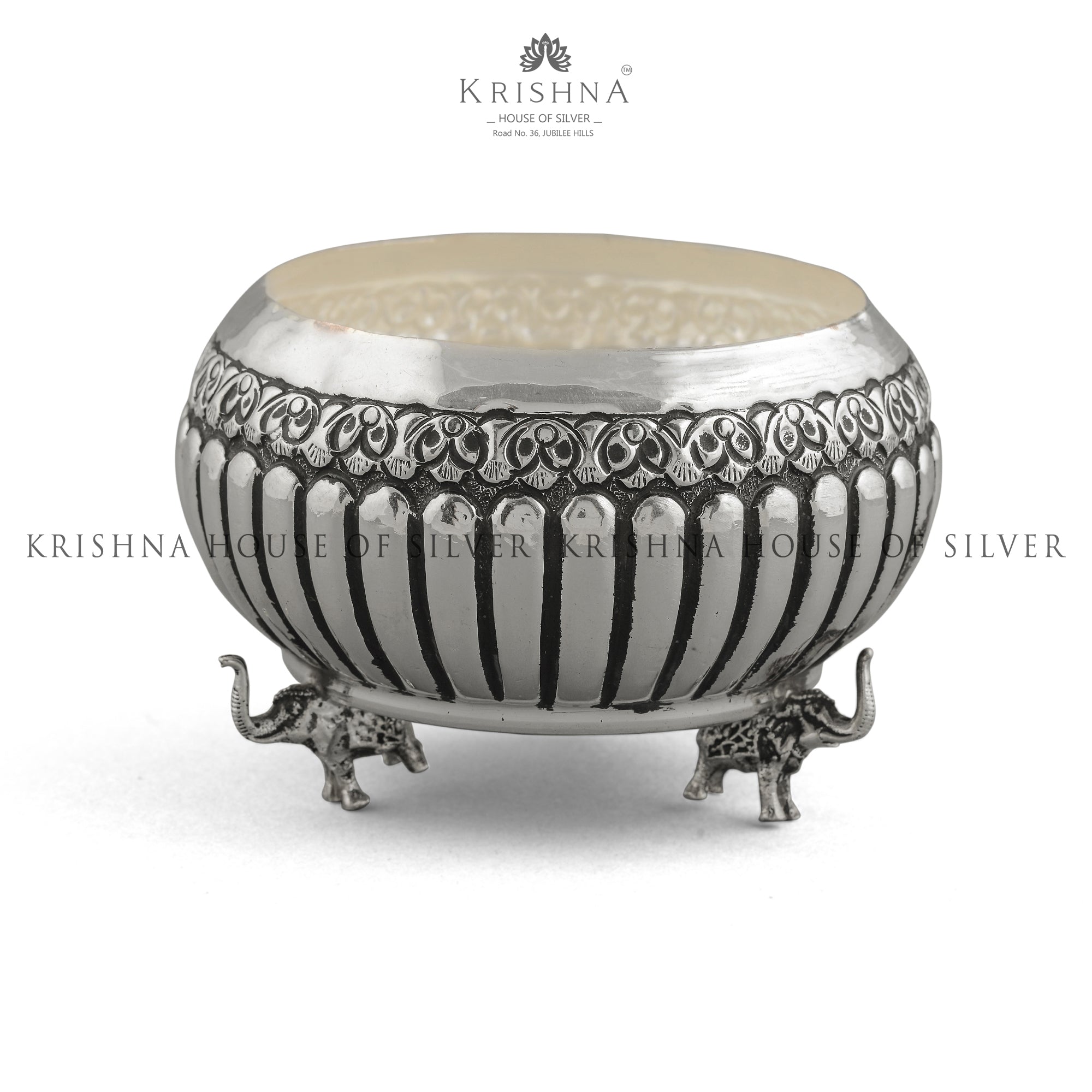 Antique Silver  Bowl In Elephant Motif - Krishna Jewellers Pearls and Gems