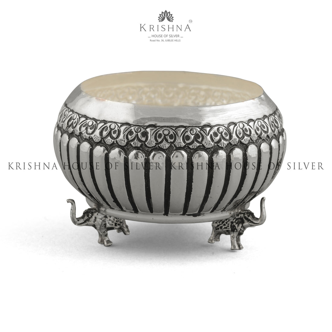 Antique Silver  Bowl In Elephant Motif - Krishna Jewellers Pearls and Gems