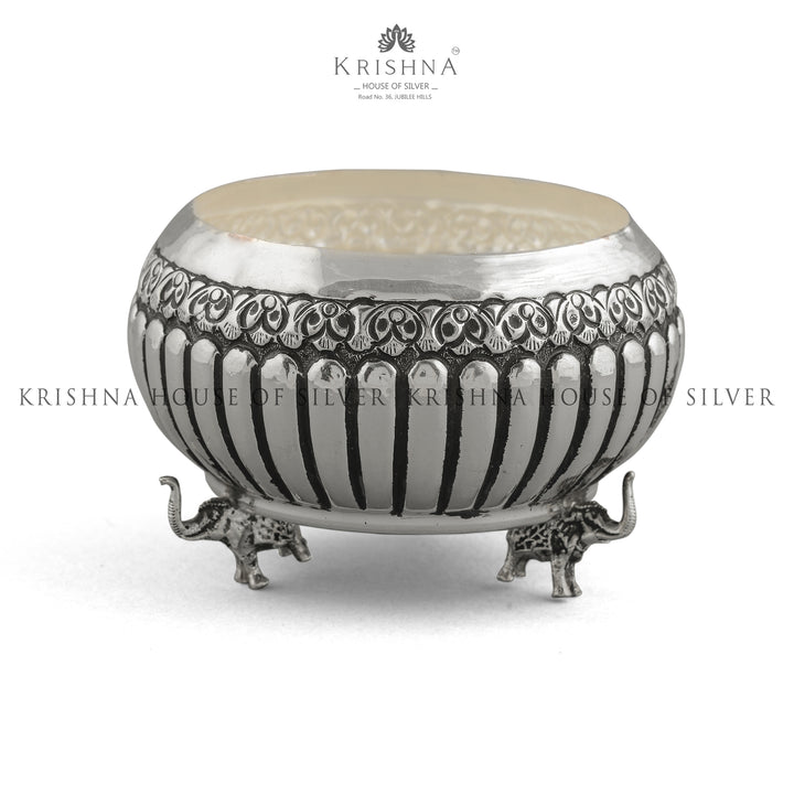 Antique Silver  Bowl In Elephant Motif - Krishna Jewellers Pearls and Gems