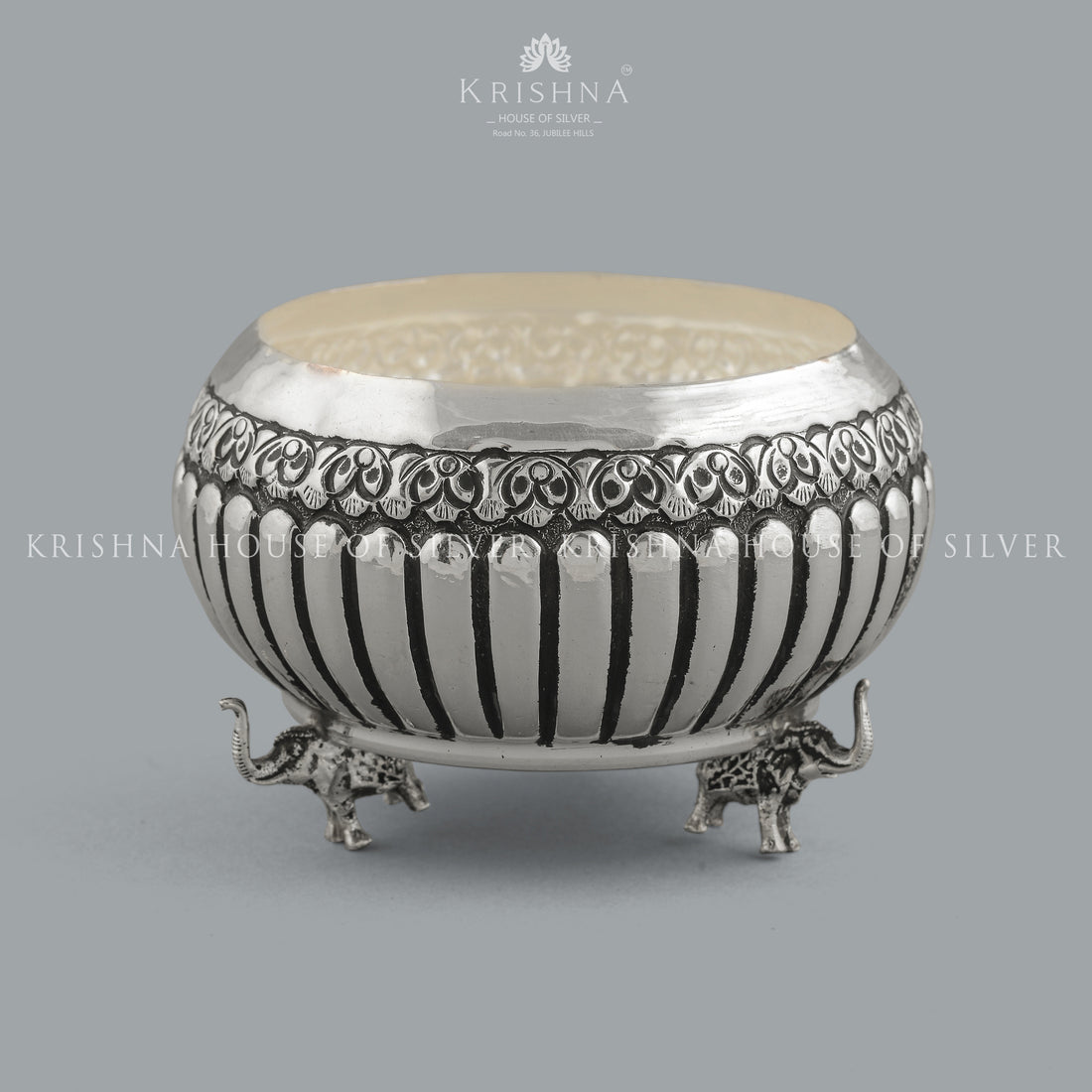 Antique Silver  Bowl In Elephant Motif - Krishna Jewellers Pearls and Gems