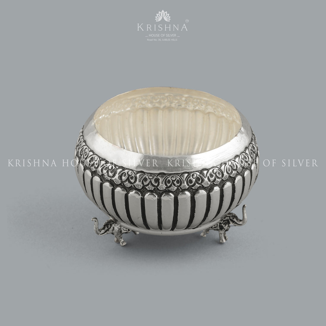 Antique Silver  Bowl In Elephant Motif - Krishna Jewellers Pearls and Gems