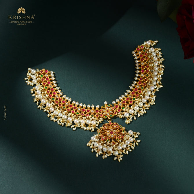 Gold Kundan Necklace With Guttpapusalu