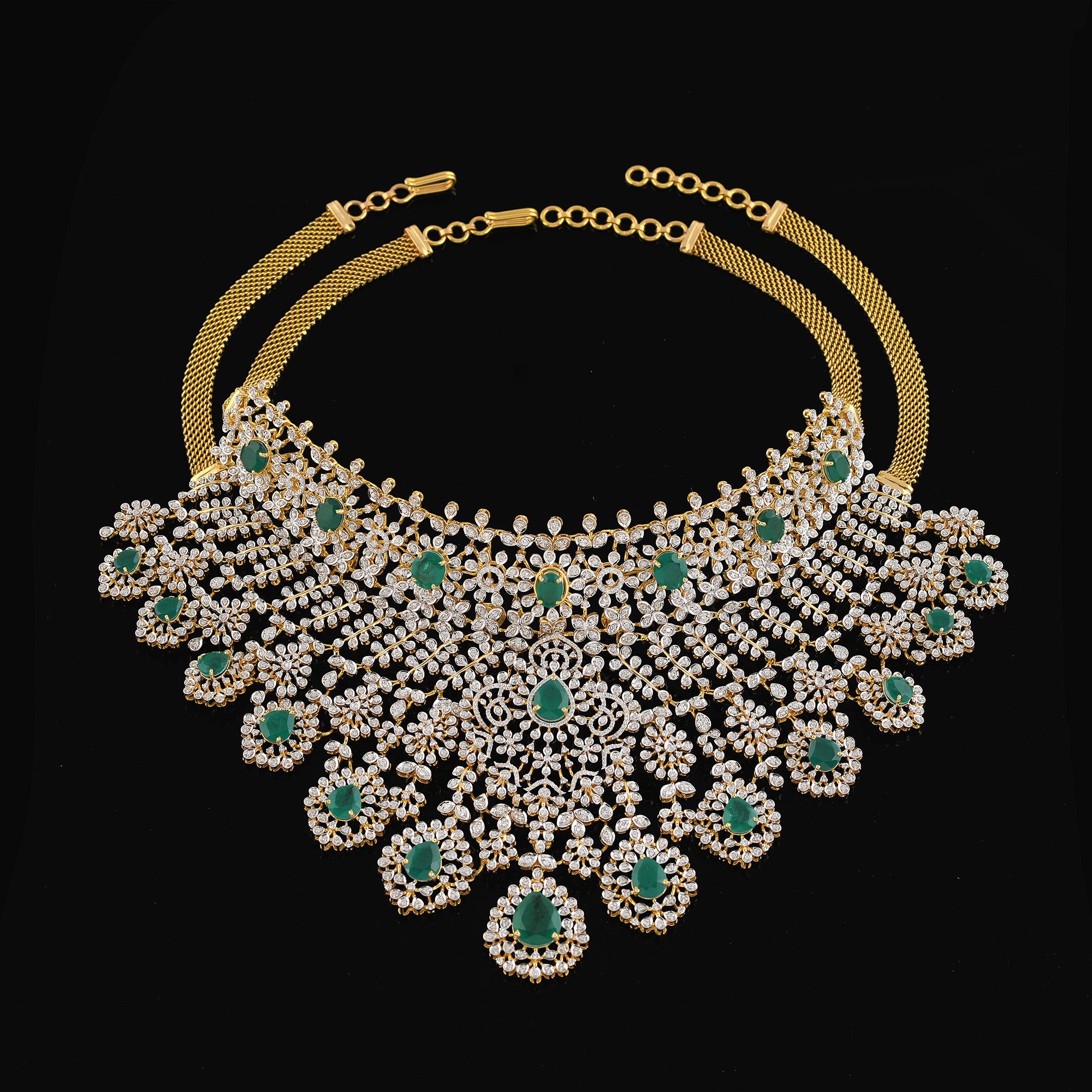 Diamond and Emerald Choker Necklace - Krishna Jewellers Pearls and Gems