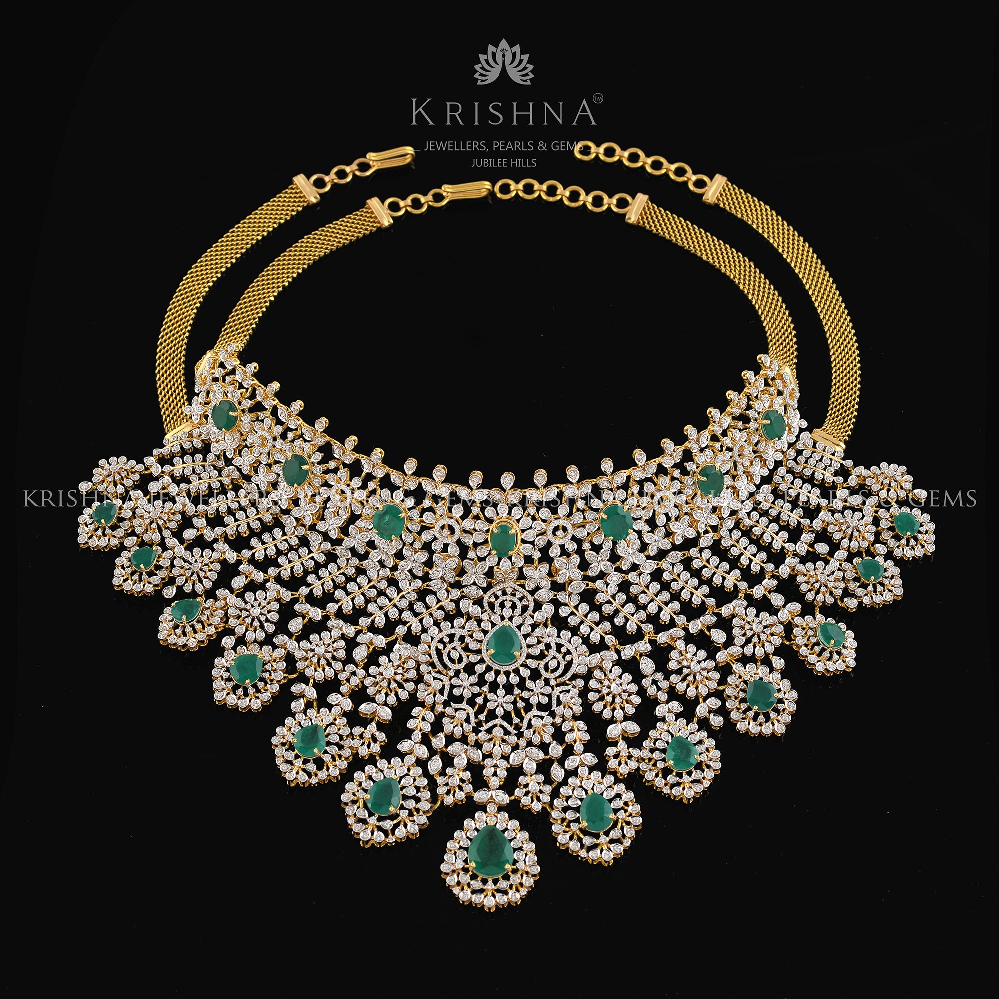 Diamond and Emerald Choker Necklace - Krishna Jewellers Pearls and Gems