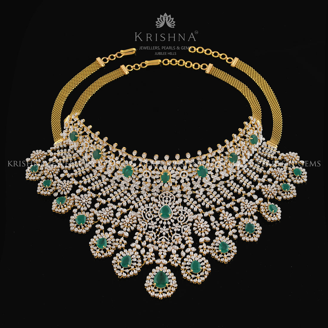 Diamond and Emerald Choker Necklace - Krishna Jewellers Pearls and Gems