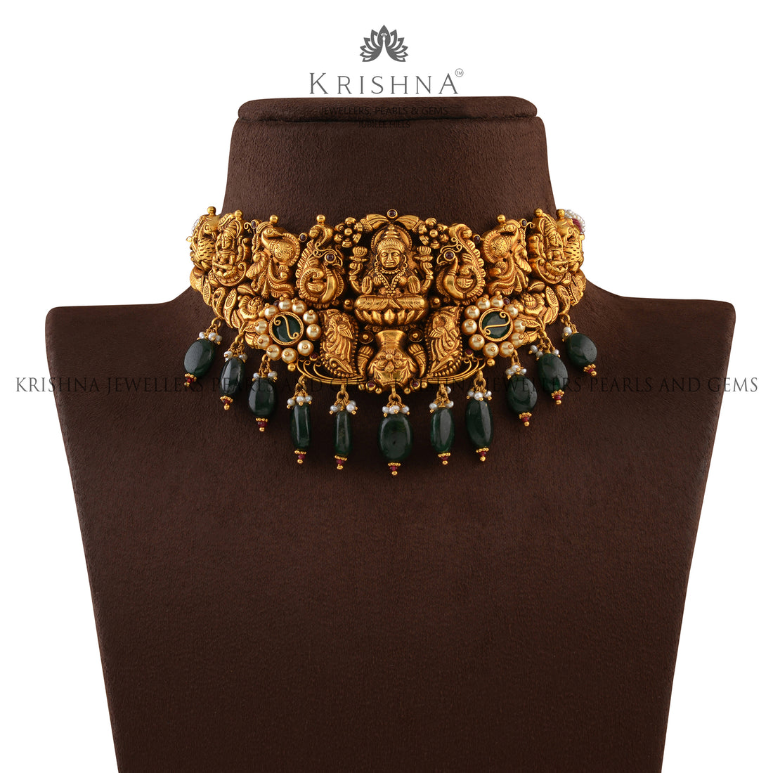 Gold Choker Necklace in Temple  Design - Krishna Jewellers Pearls and Gems