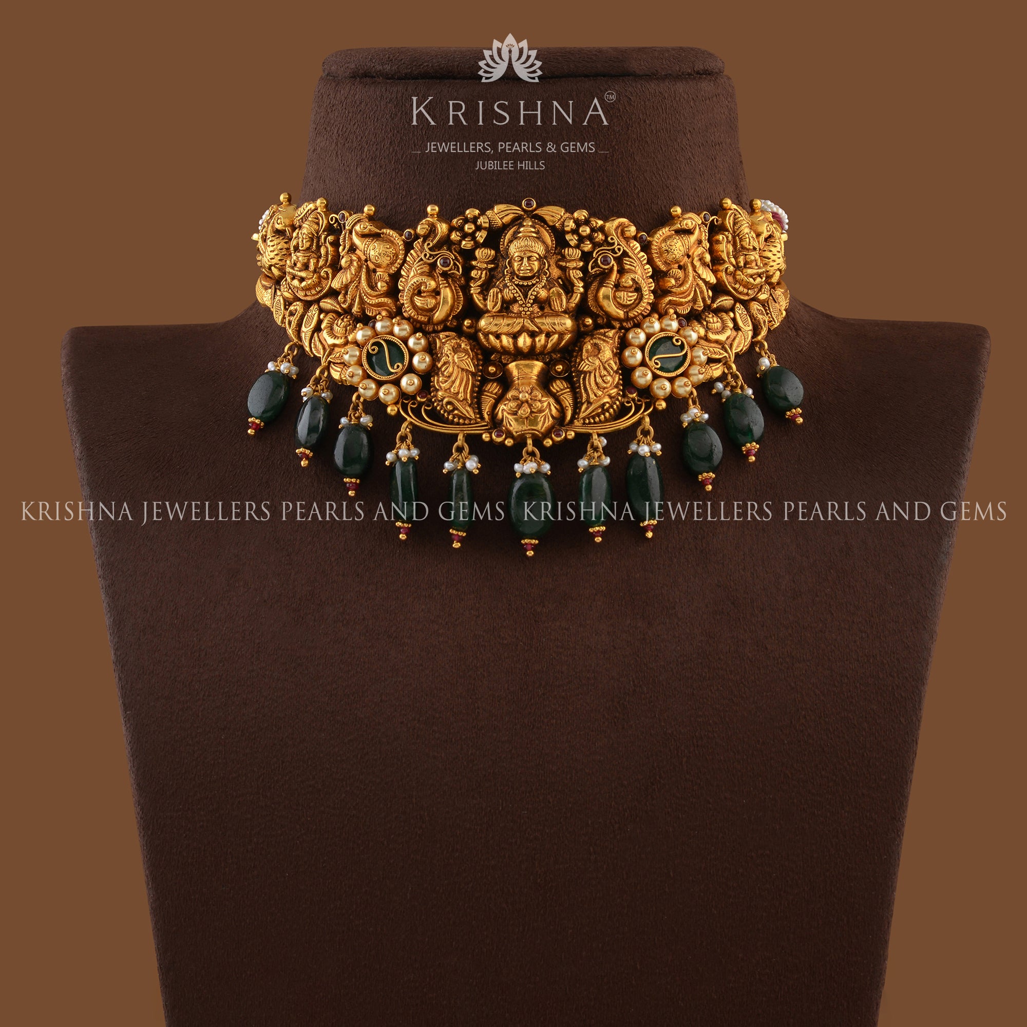 Gold Choker Necklace in Temple  Design - Krishna Jewellers Pearls and Gems