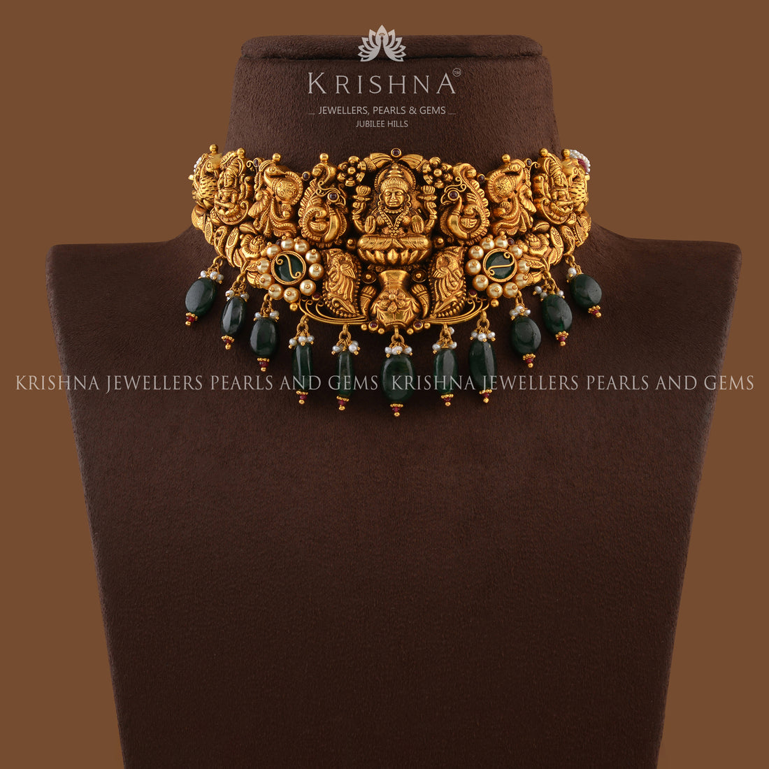 Gold Choker Necklace in Temple  Design - Krishna Jewellers Pearls and Gems