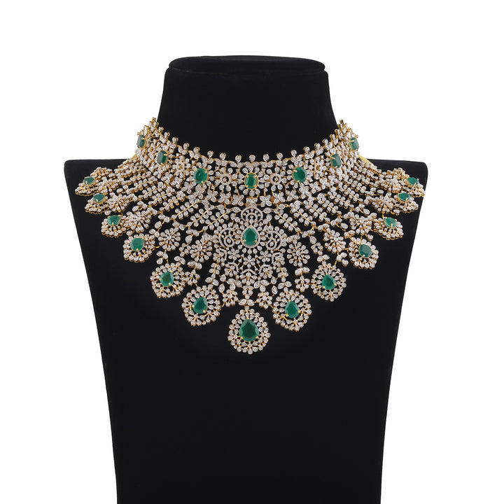 Diamond and Emerald Choker Necklace - Krishna Jewellers Pearls and Gems