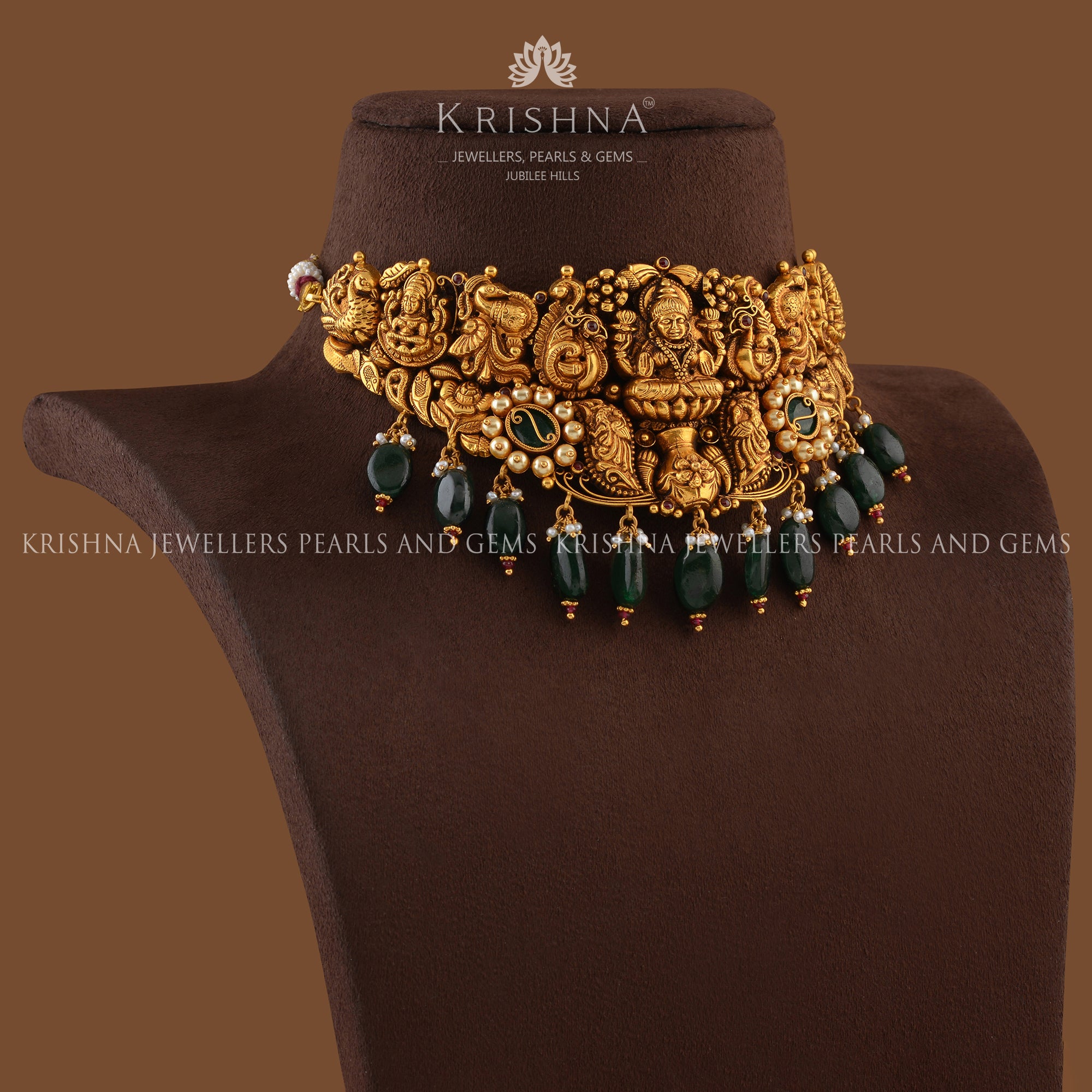 Gold Choker Necklace in Temple  Design - Krishna Jewellers Pearls and Gems