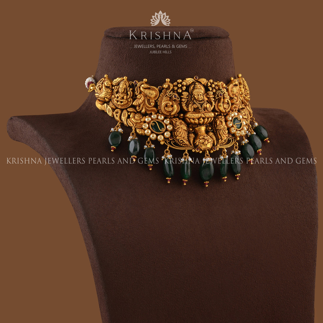 Gold Choker Necklace in Temple  Design - Krishna Jewellers Pearls and Gems