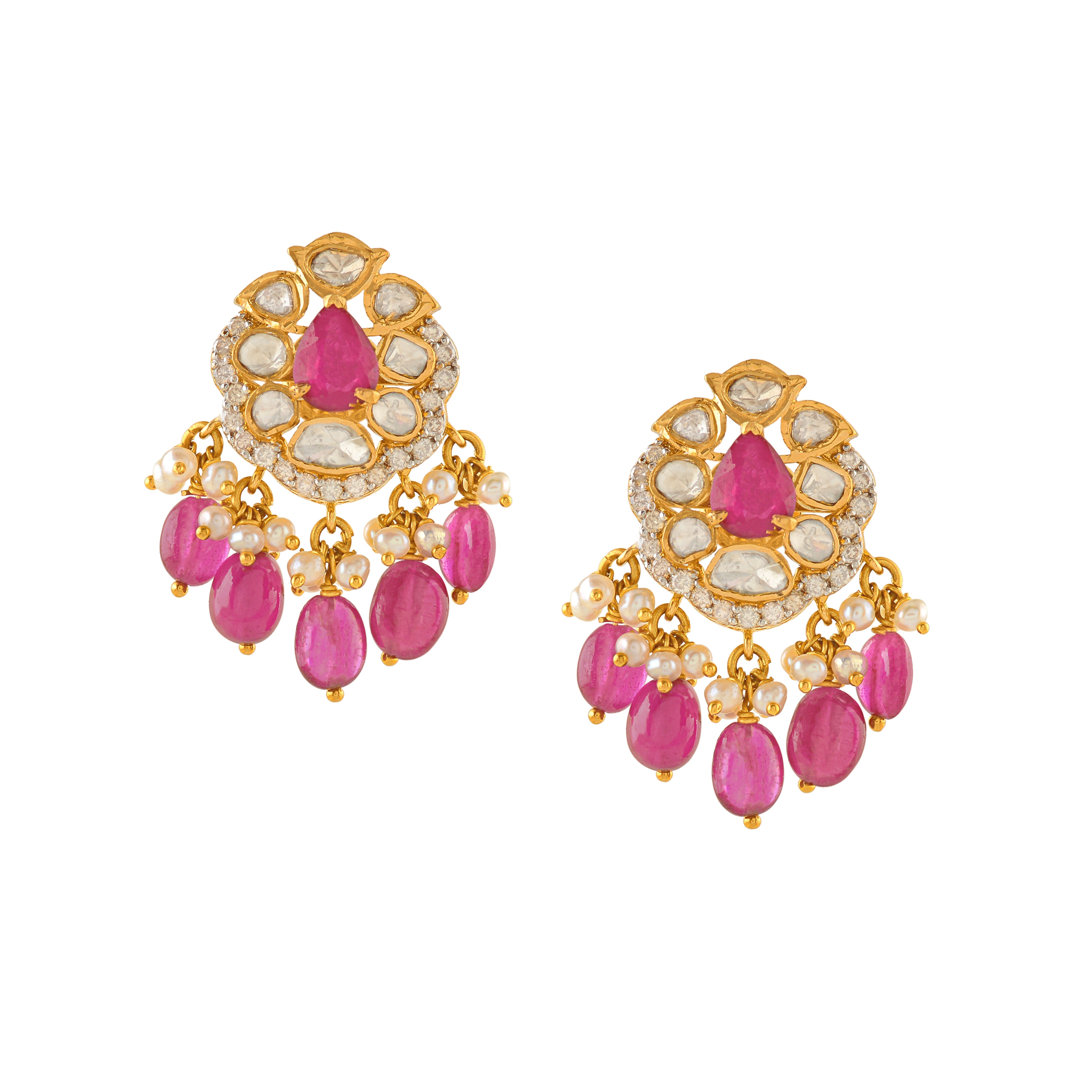 Beautiful Polki Ruby Earrings - Krishna Jewellers Pearls and Gems