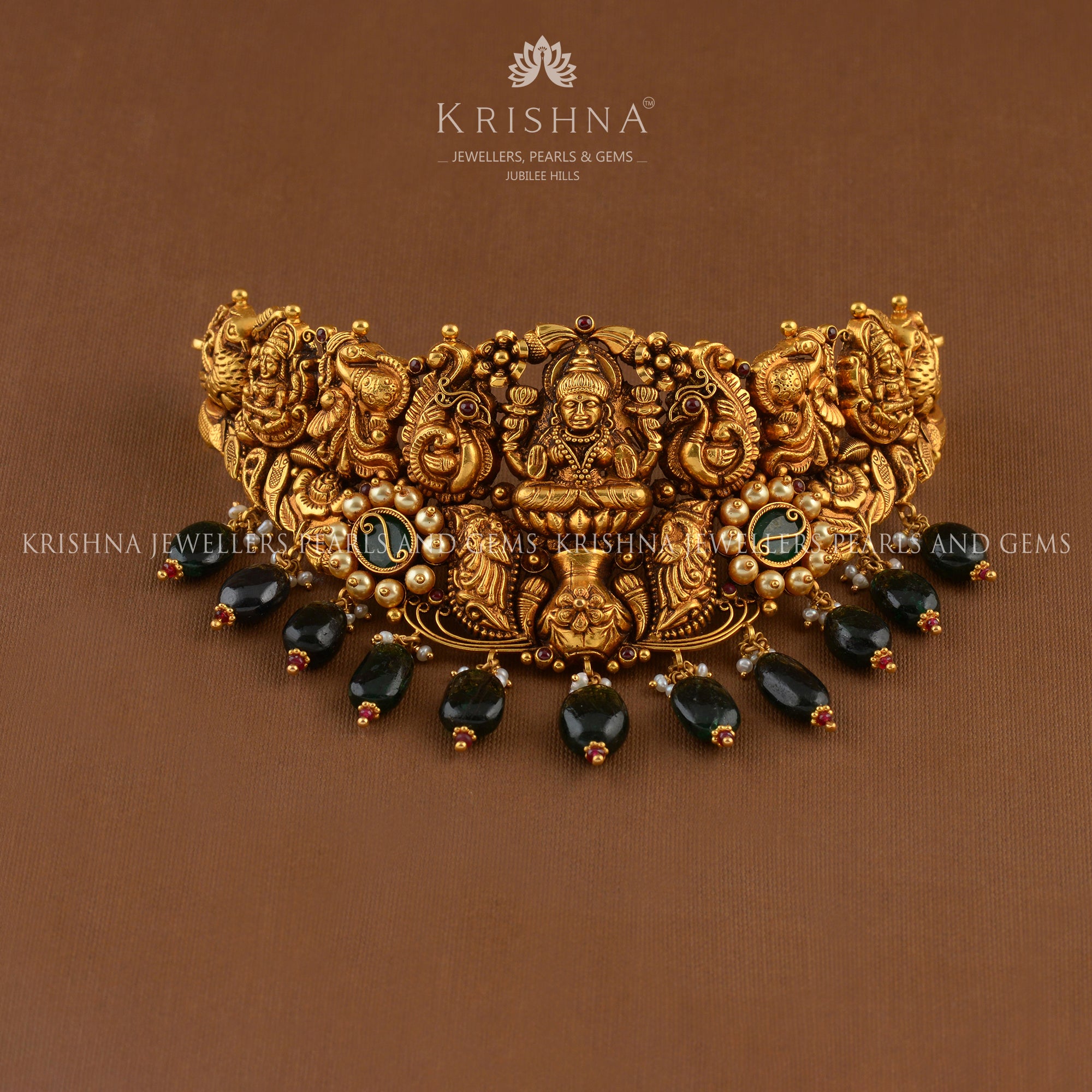 Gold Choker Necklace in Temple  Design - Krishna Jewellers Pearls and Gems