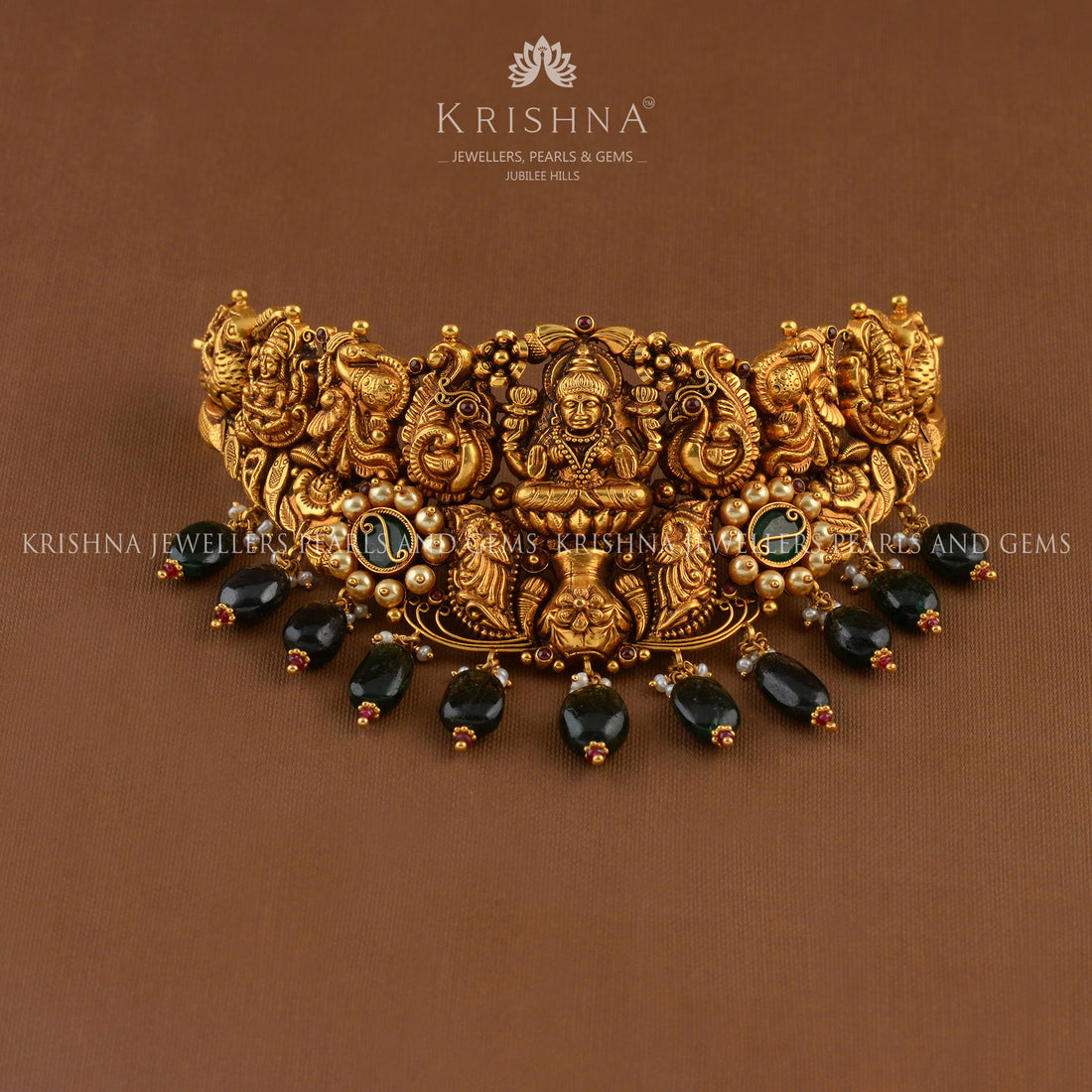 Gold Choker Necklace in Temple  Design - Krishna Jewellers Pearls and Gems