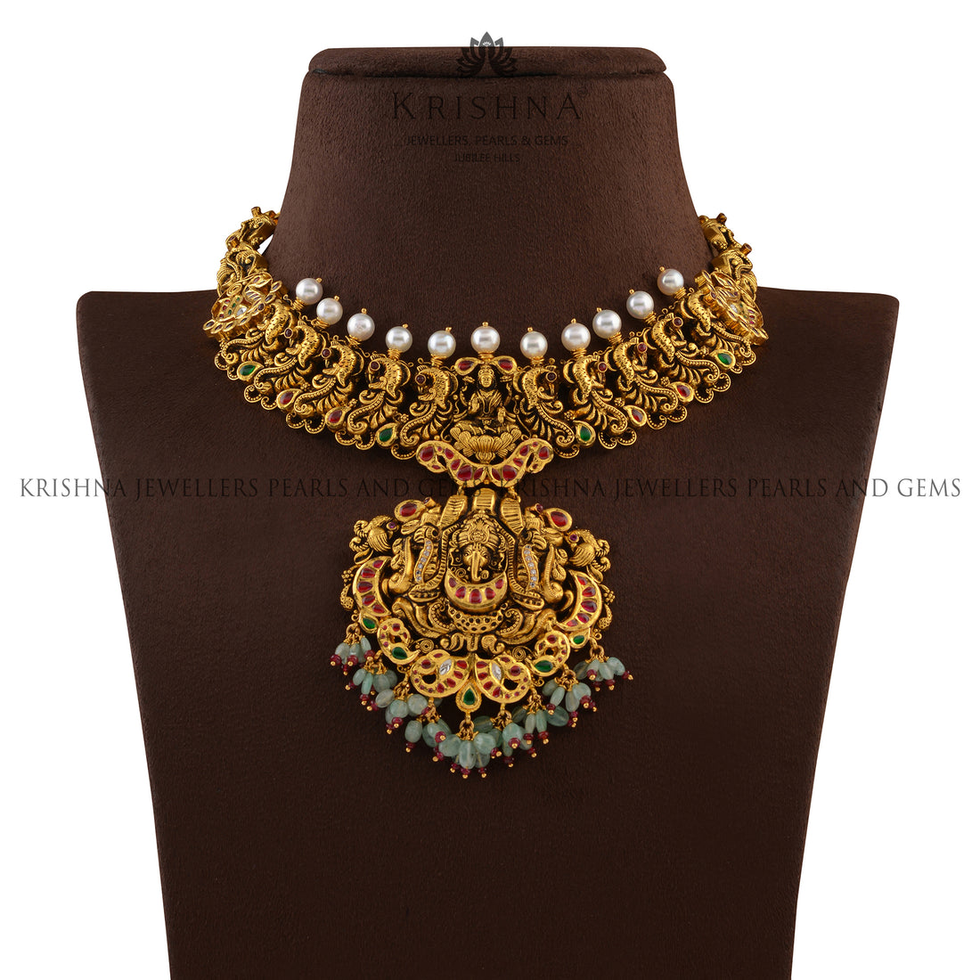 Divine Temple Gold Necklace - Krishna Jewellers Pearls and Gems