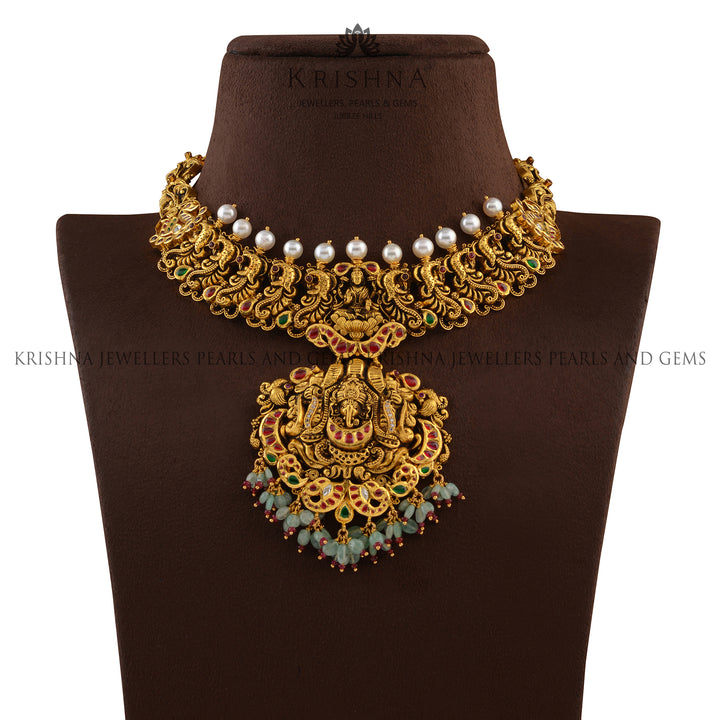 Divine Temple Gold Necklace - Krishna Jewellers Pearls and Gems
