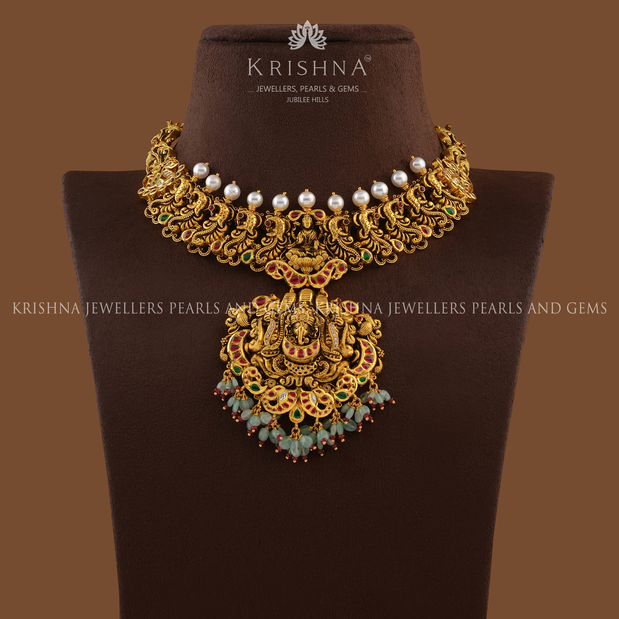 Divine Temple Gold Necklace - Krishna Jewellers Pearls and Gems