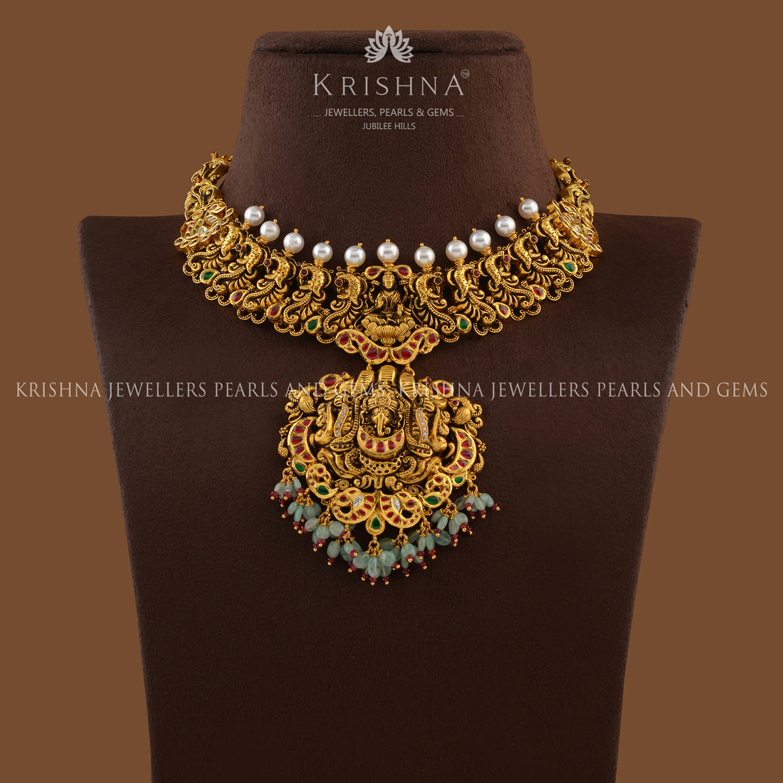 Divine Temple Gold Necklace - Krishna Jewellers Pearls and Gems