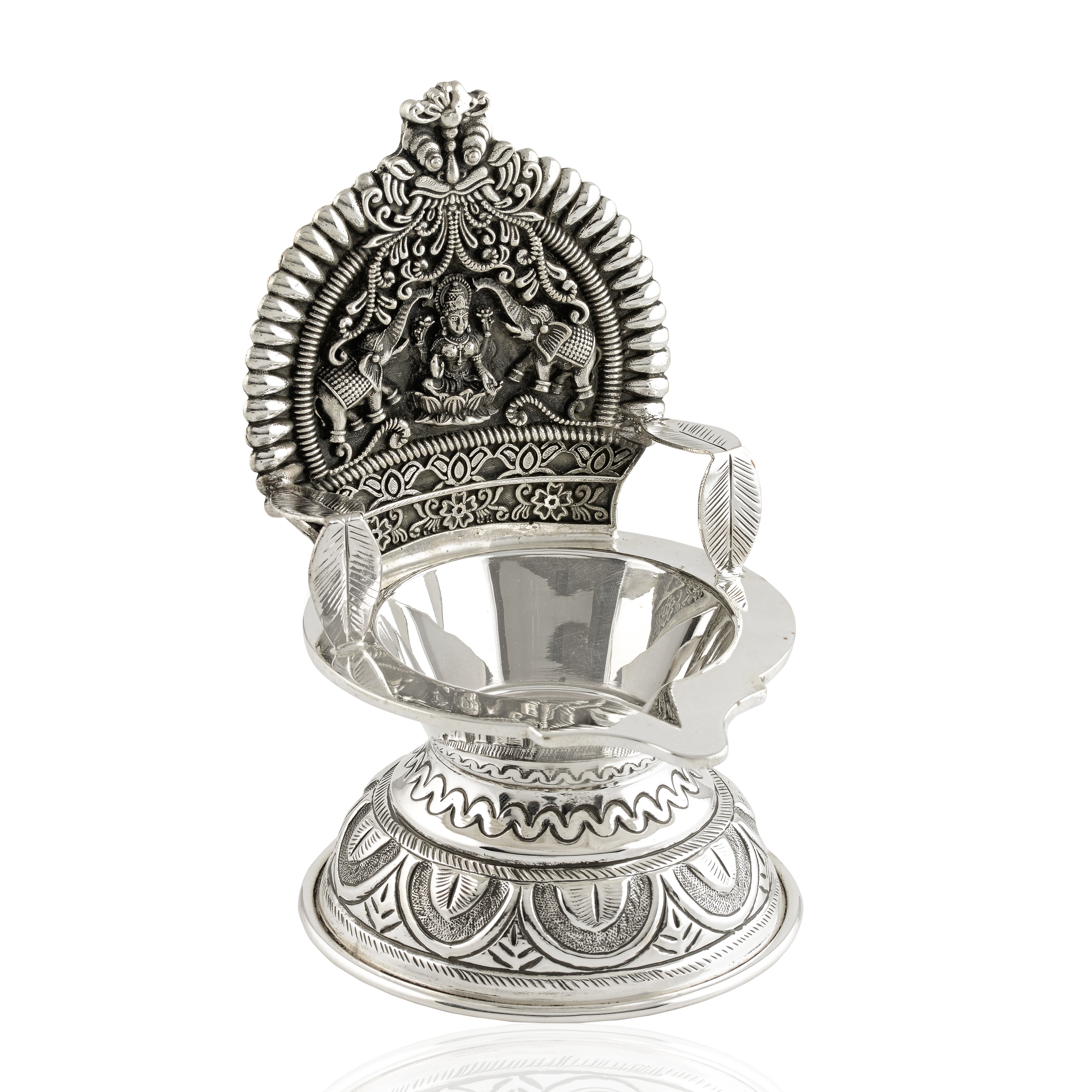 Goddess Laxmi Silver Deepam in Antique Finish - Krishna Jewellers Pearls and Gems