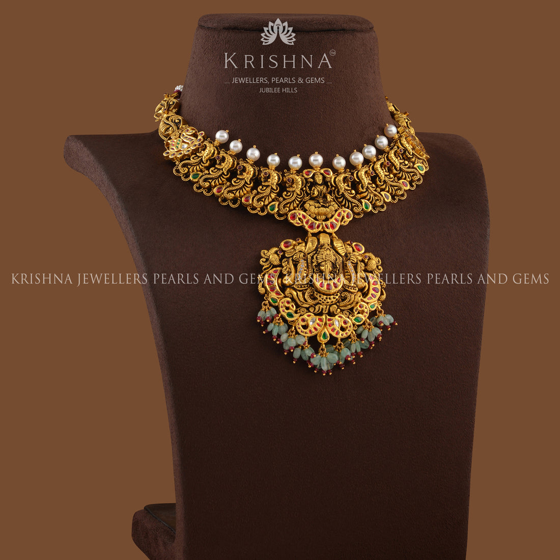 Divine Temple Gold Necklace - Krishna Jewellers Pearls and Gems