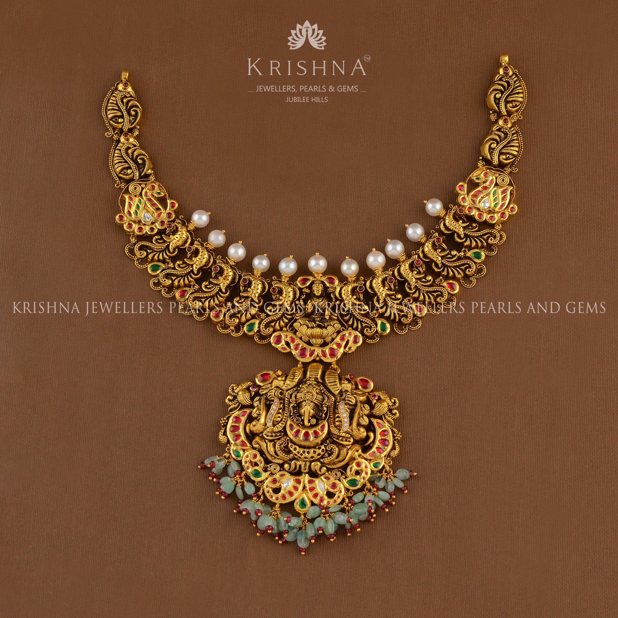 Divine Temple Gold Necklace - Krishna Jewellers Pearls and Gems