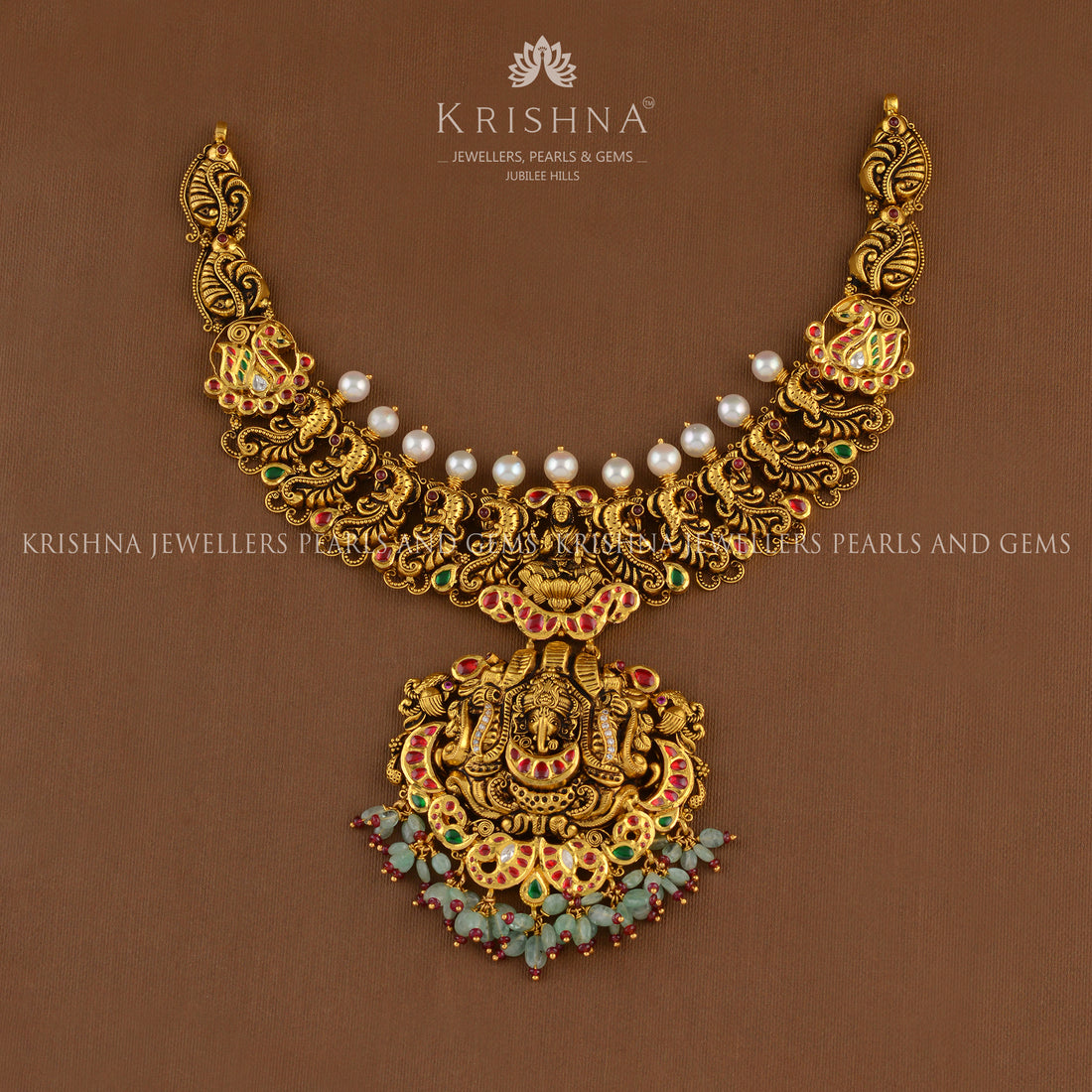 Divine Temple Gold Necklace - Krishna Jewellers Pearls and Gems