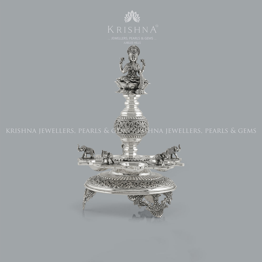 Divine Silver Diya Stand Goddess Laxmi - Krishna Jewellers Pearls and Gems