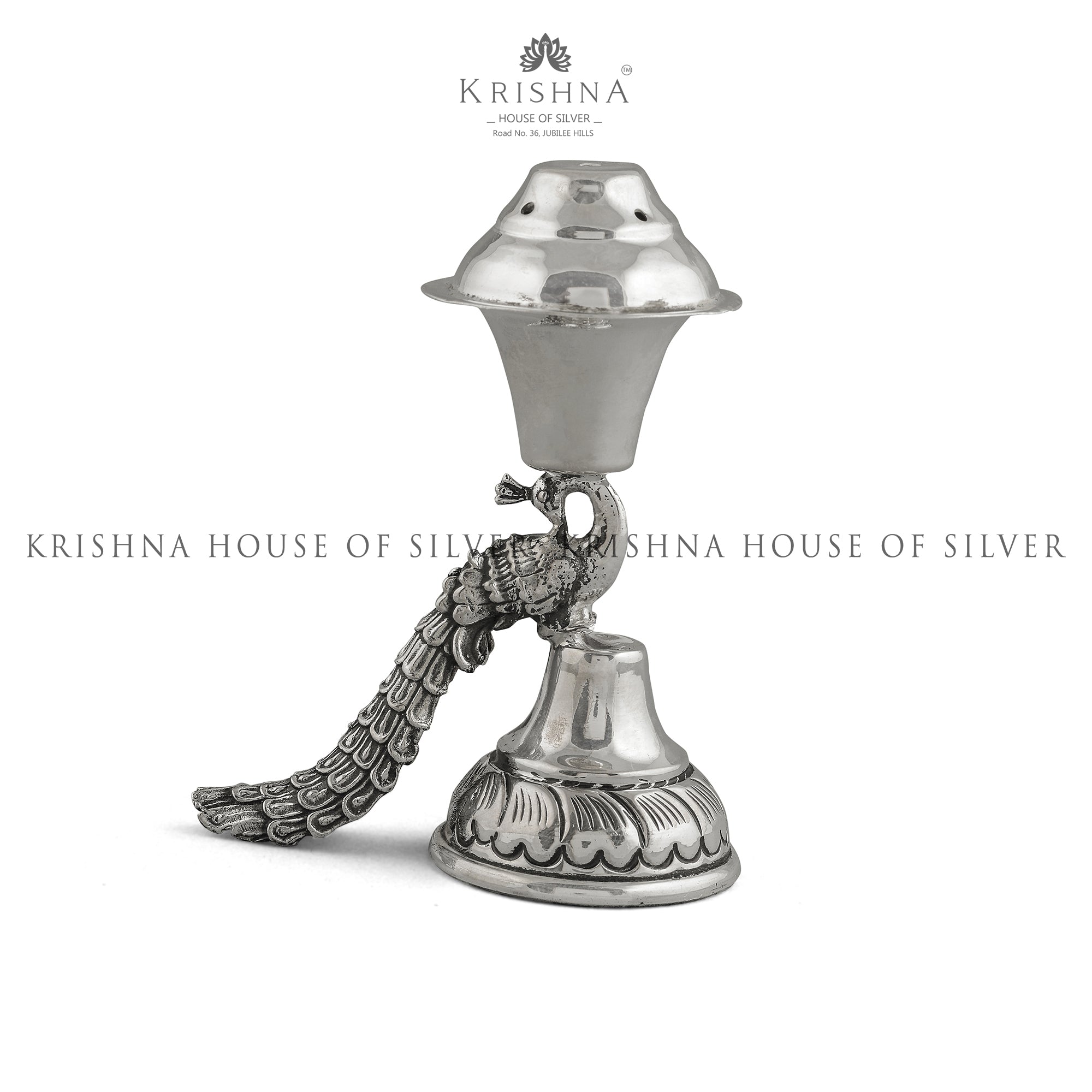 Regal Silver Agarbatti Stand in  Peacock Design - Krishna Jewellers Pearls and Gems