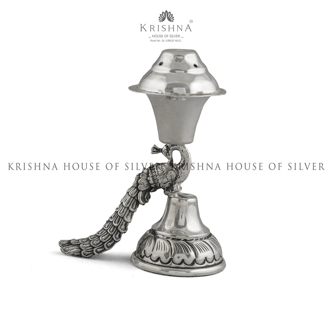 Regal Silver Agarbatti Stand in  Peacock Design - Krishna Jewellers Pearls and Gems