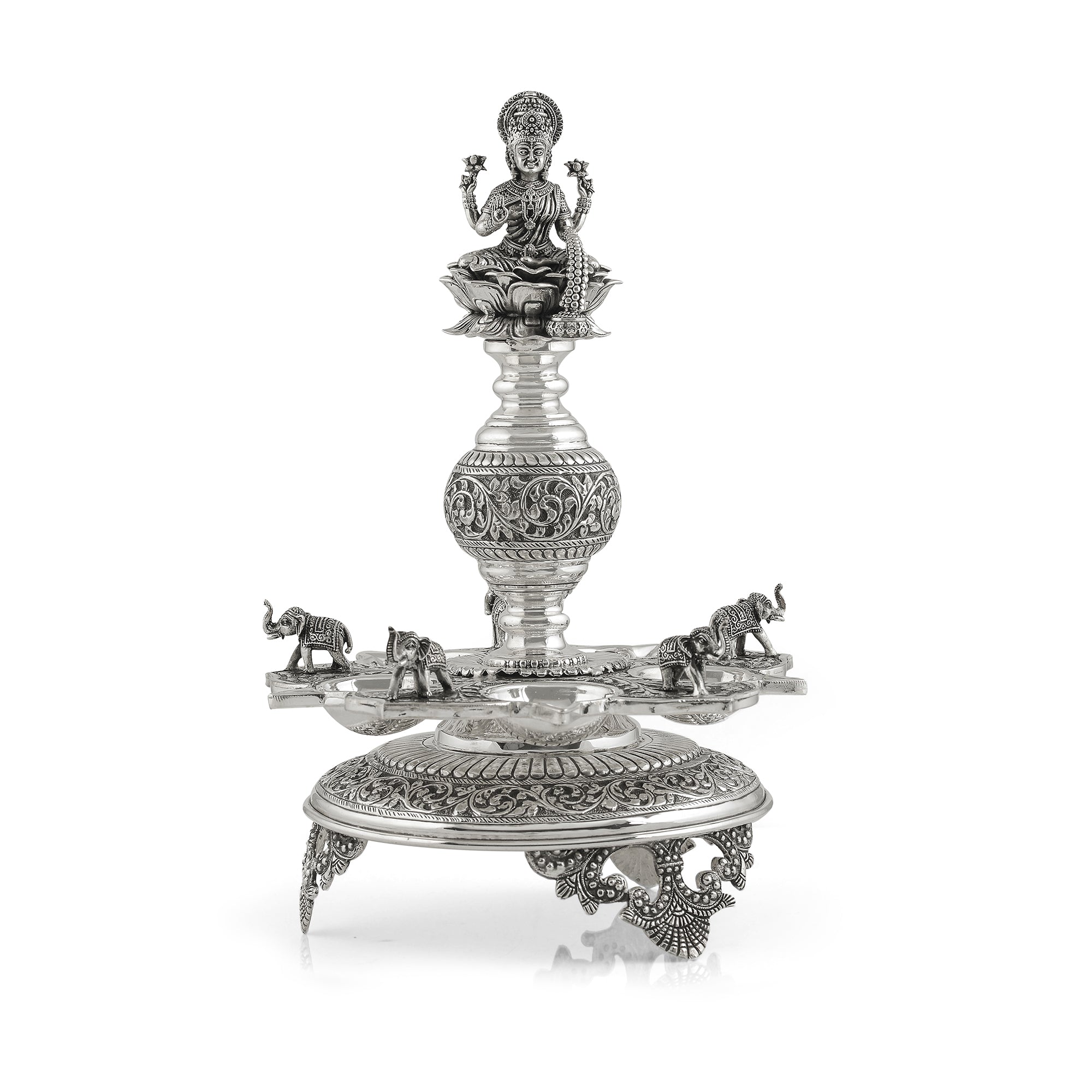 Divine Silver Diya Stand Goddess Laxmi - Krishna Jewellers Pearls and Gems
