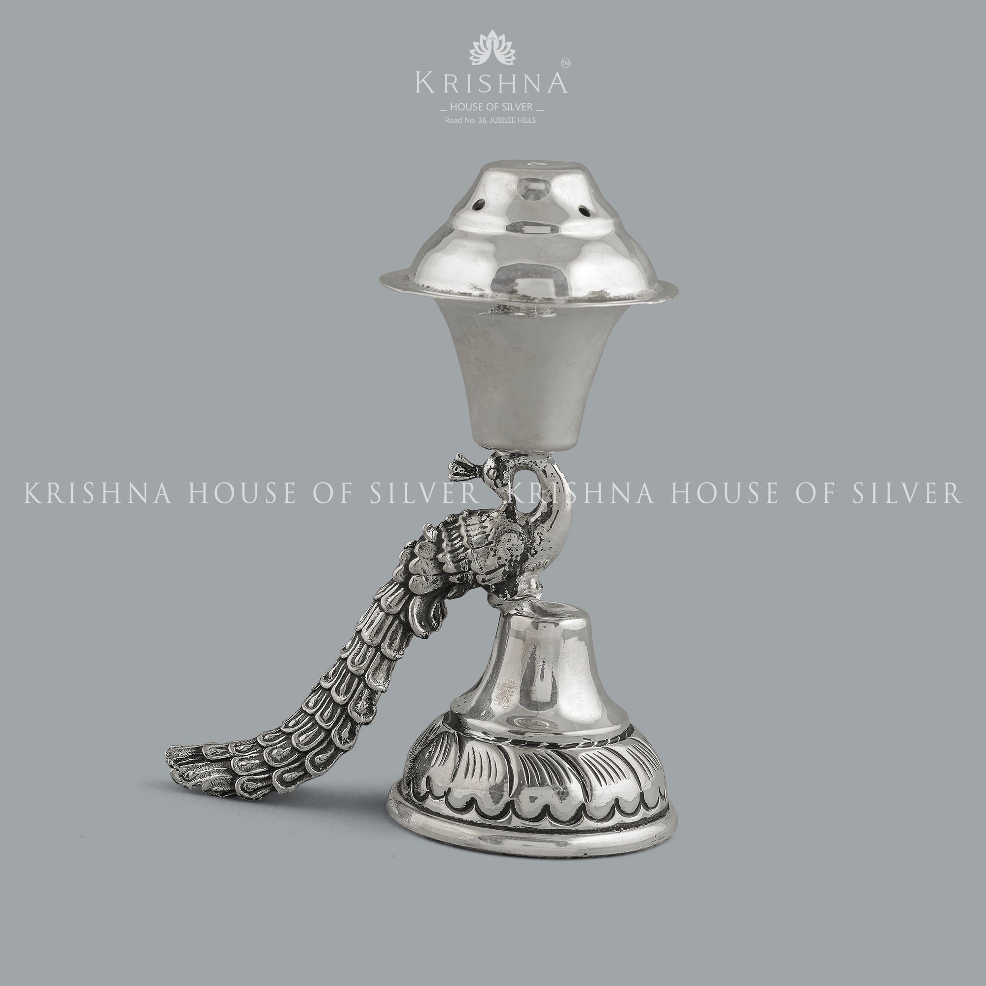 Regal Silver Agarbatti Stand in  Peacock Design - Krishna Jewellers Pearls and Gems