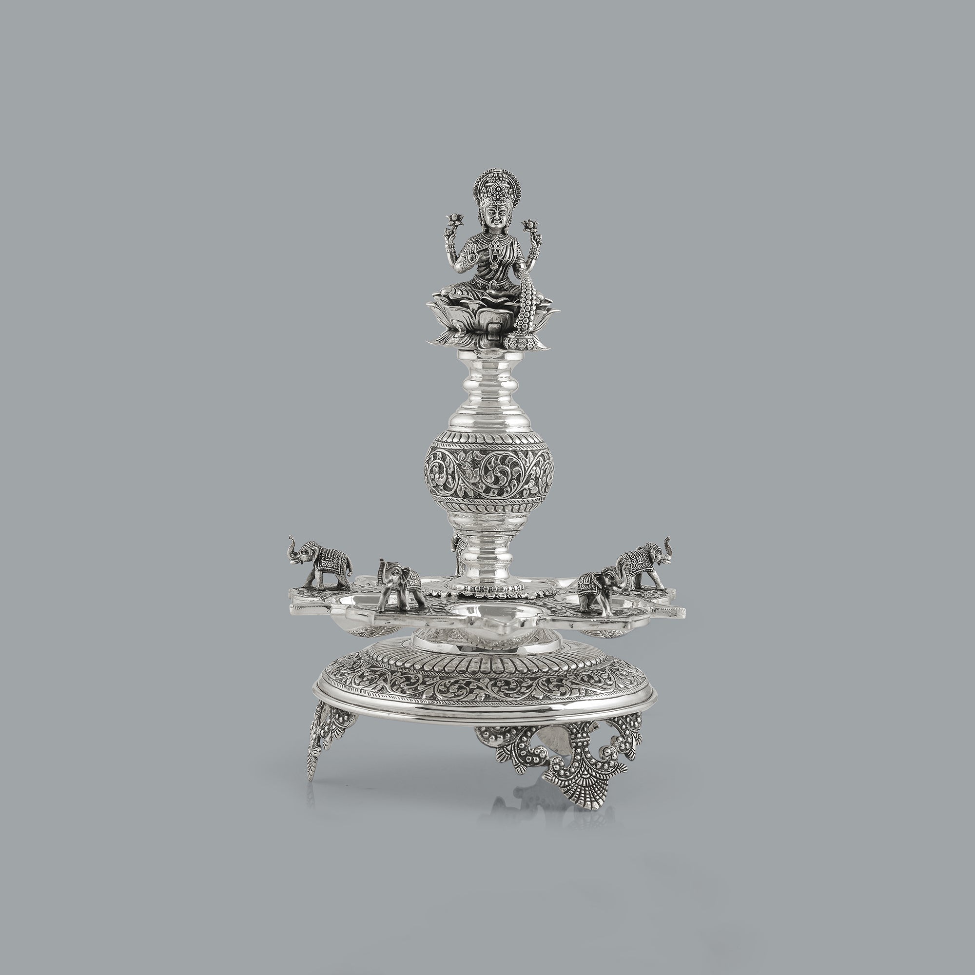 Divine Silver Diya Stand Goddess Laxmi - Krishna Jewellers Pearls and Gems